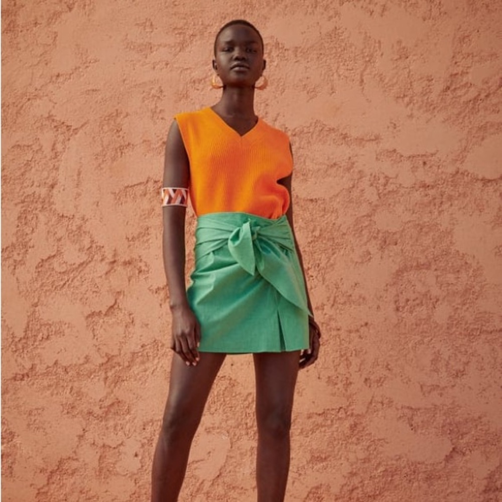 Zara Bow Mini Skirt in Green
